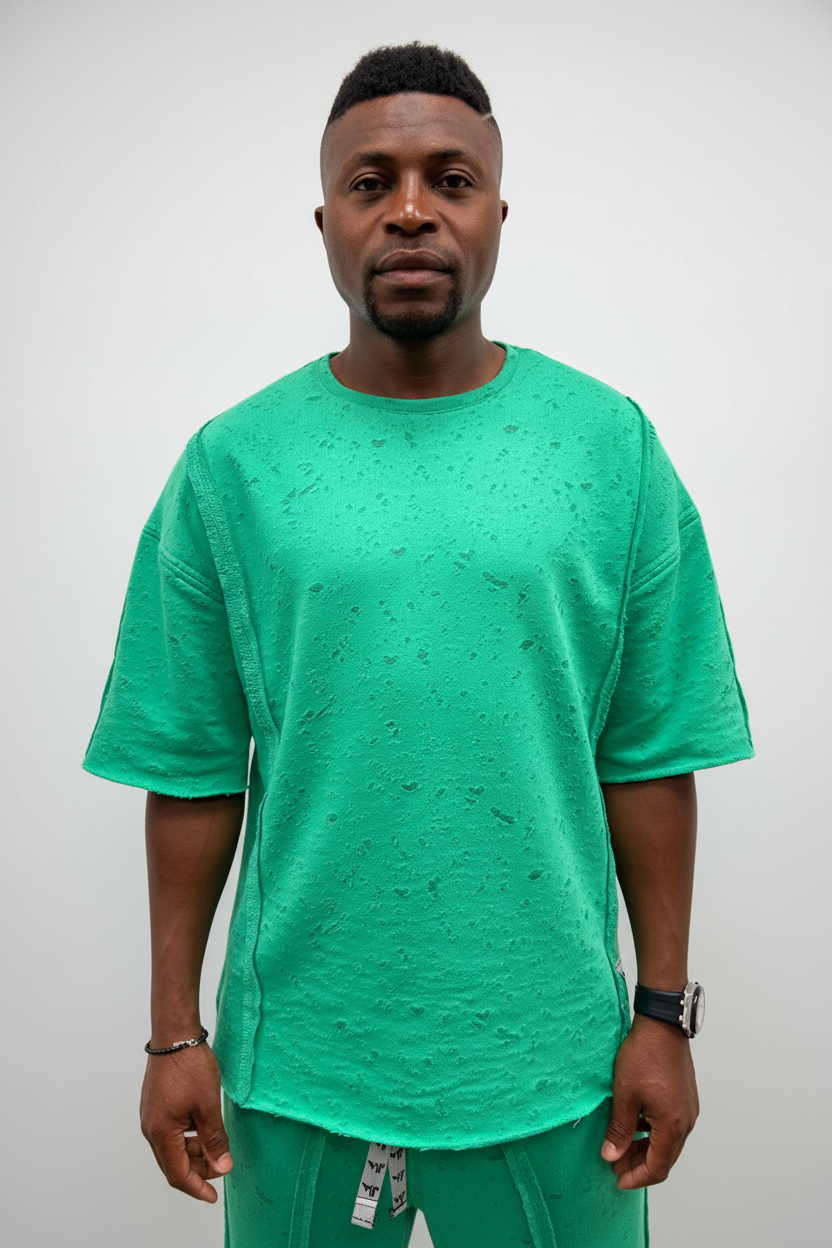 Green T-Shirt with Perforated Surface Detail