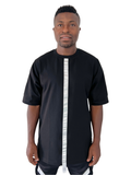 Black T-Shirt with Applied White Bands