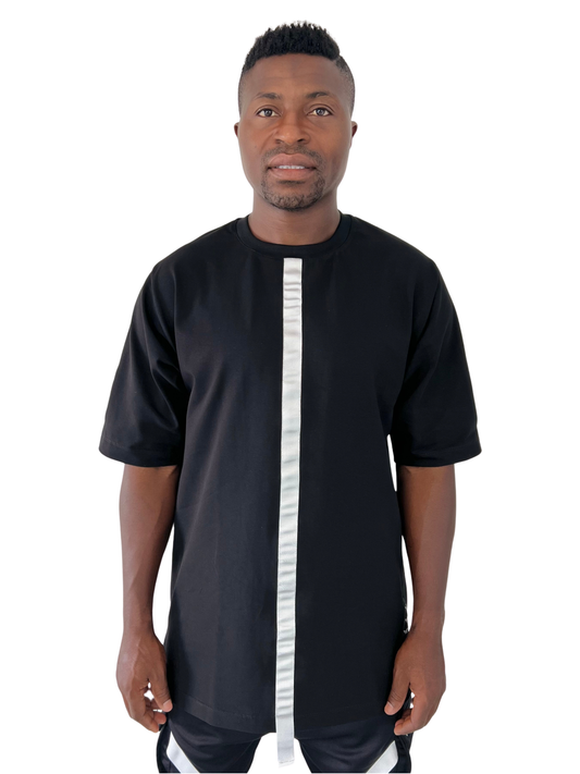Black T-Shirt with Applied White Bands