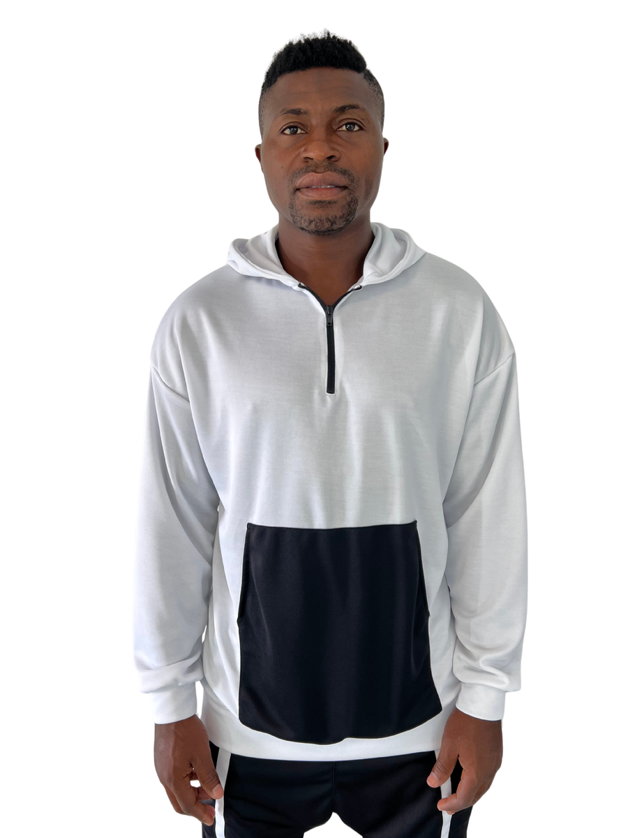 White Sweatshirt with Black Pockets