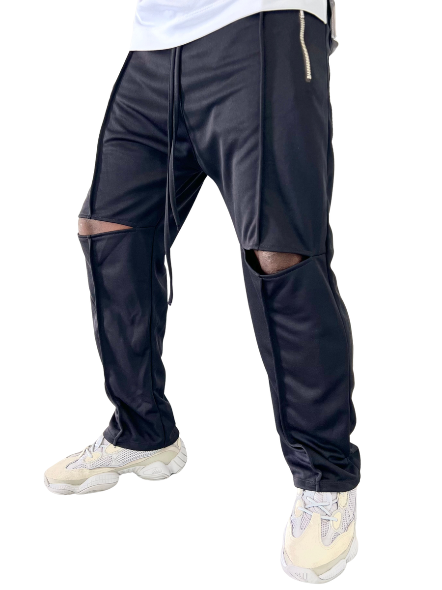 Black Cotton-Blend Trousers with Knee Cut-Out