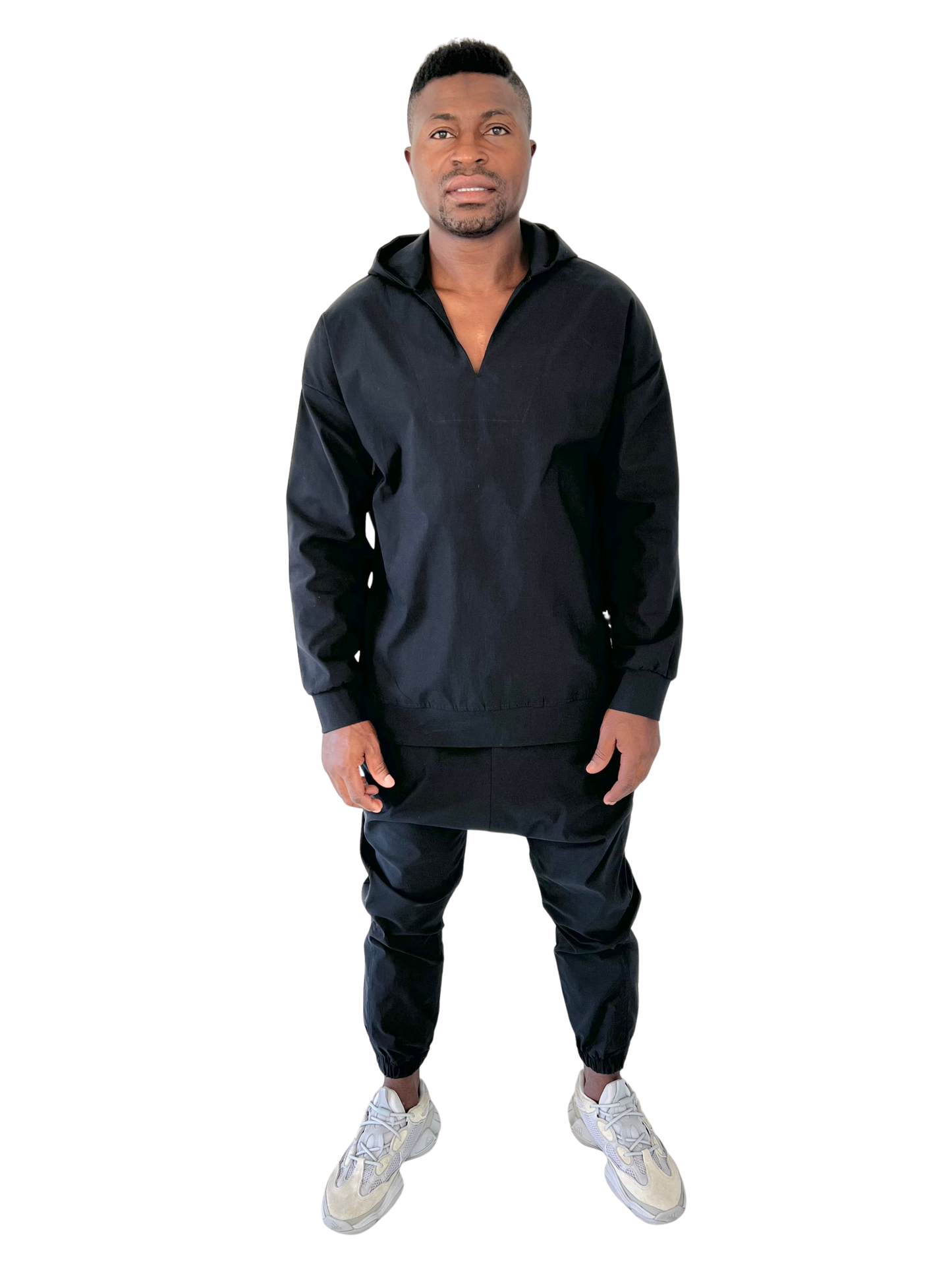 Black Stretch Two-Piece Set with Hood