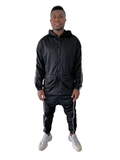 Black Two-Piece Set with White Piping and Patch Pockets