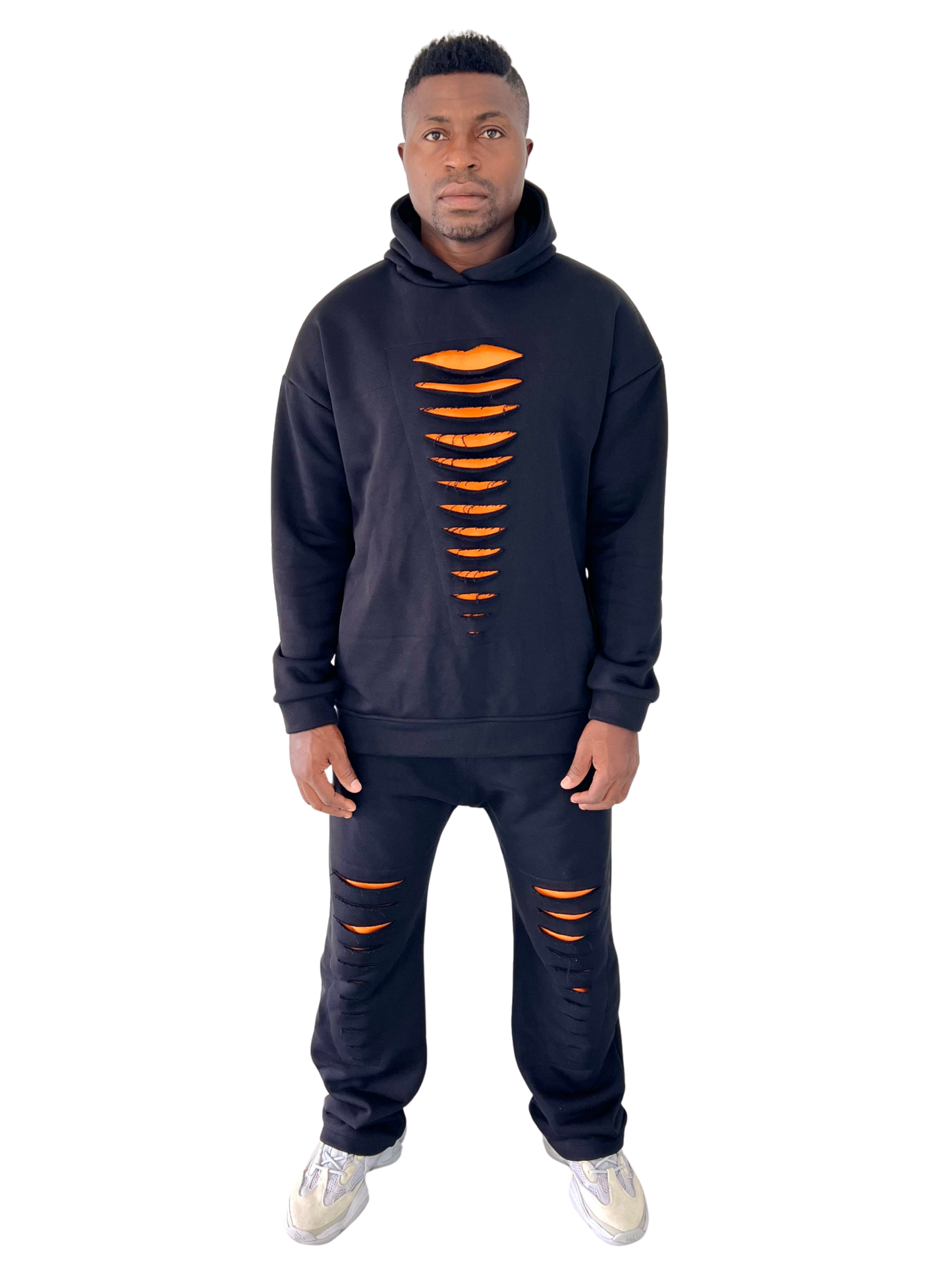Black Two-Piece Set with Orange Accents