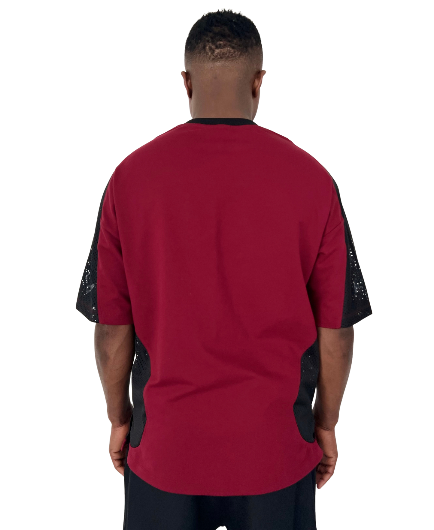 Tricou burgundy cu detalii din plasa neagra
