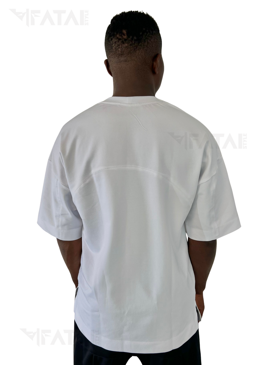 White T-Shirt with Stitched Design Detail