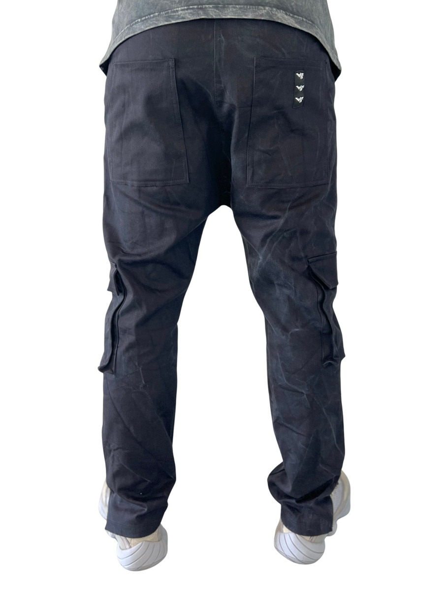 Black Ombre Wide Stretch Jeans with Ankle Zip