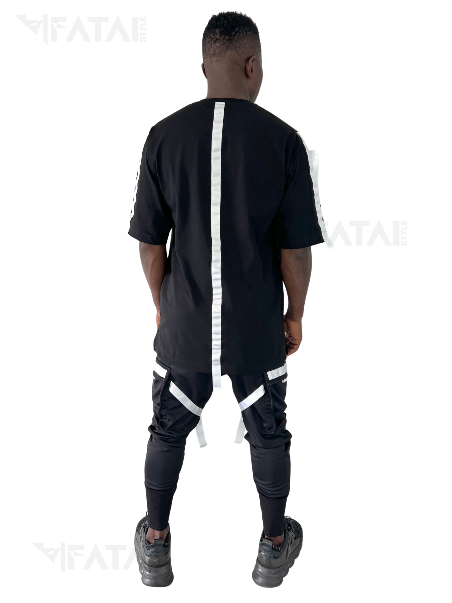 Black Two-Piece Set with White Chest Band