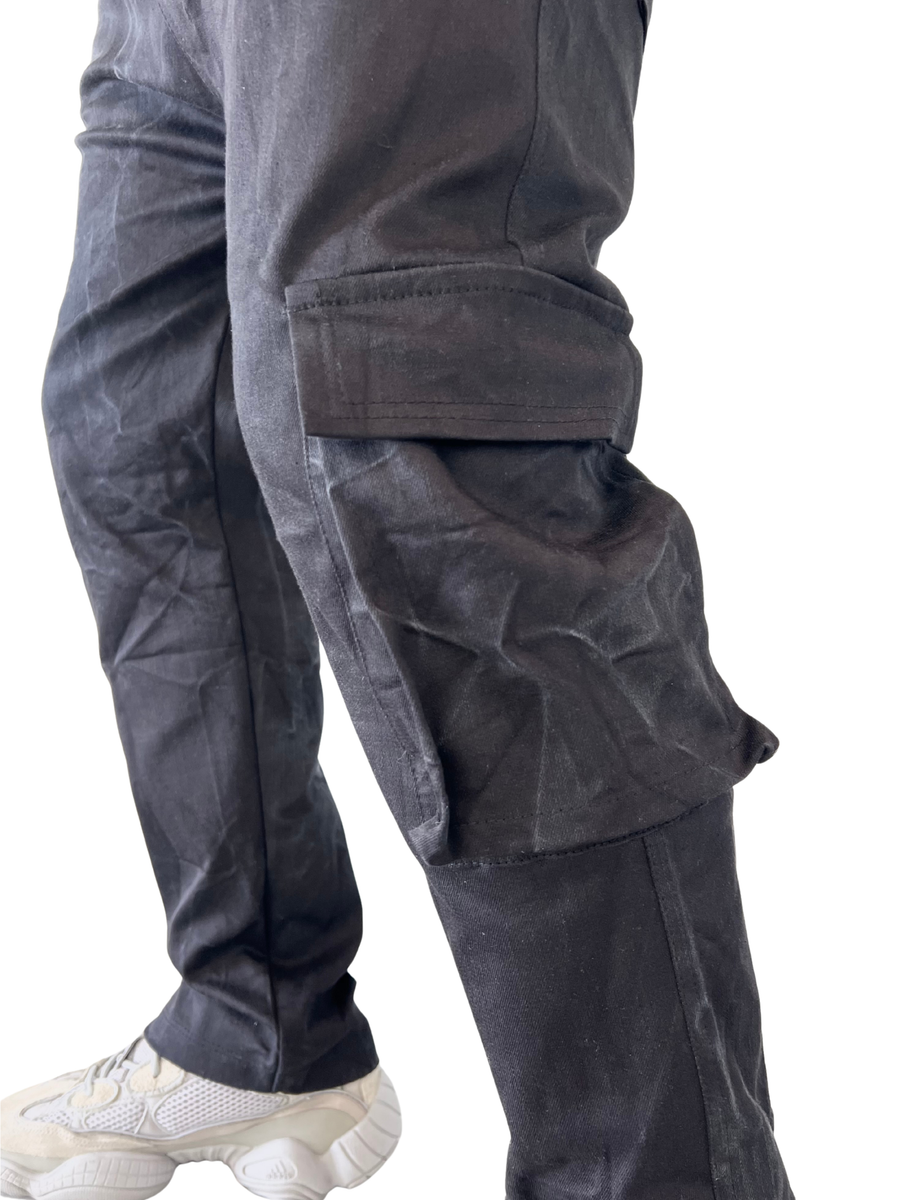 Black Ombre Wide Stretch Jeans with Ankle Zip