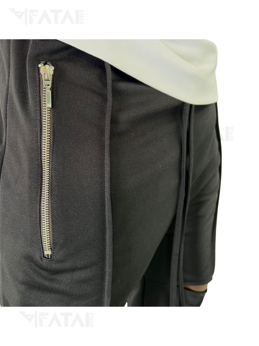 Black Cotton-Blend Trousers with Knee Cut-Out