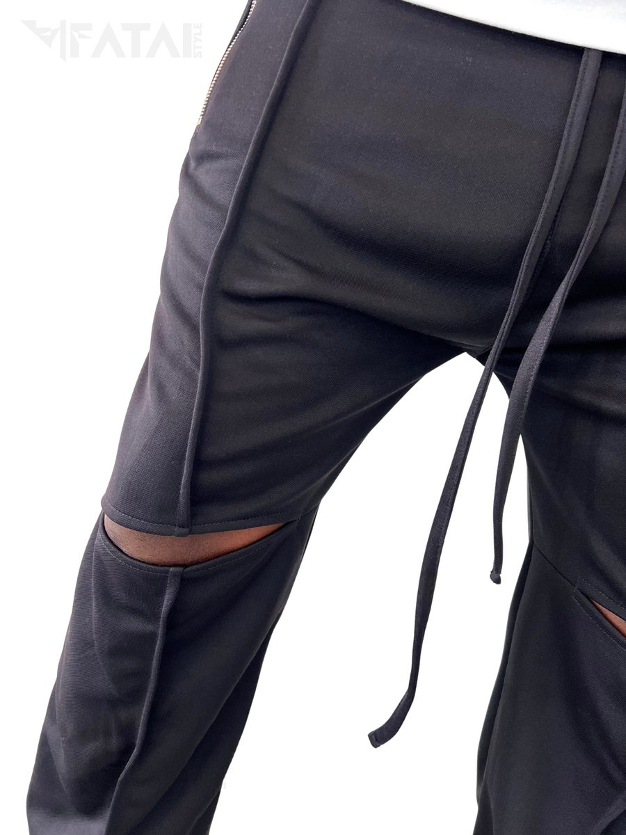 Black Cotton-Blend Trousers with Knee Cut-Out