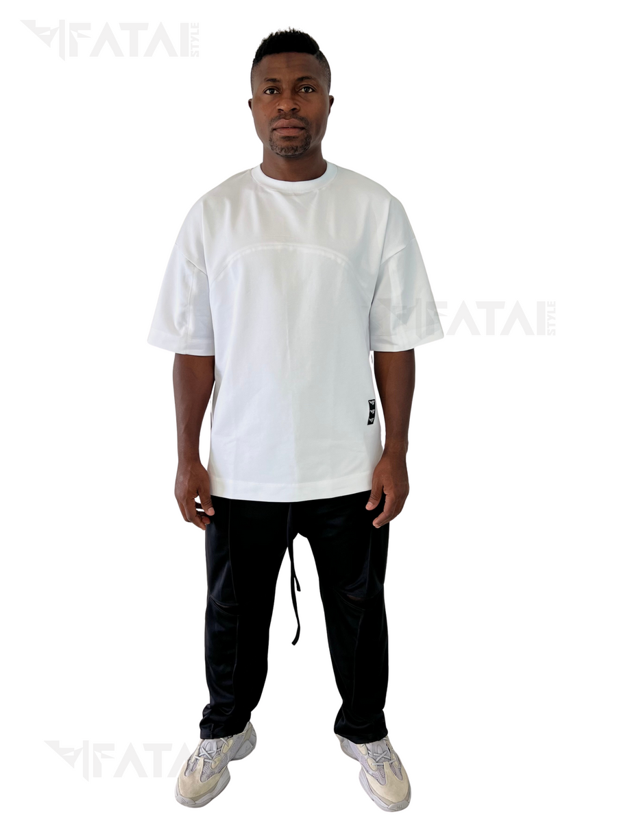 White T-Shirt with Stitched Design Detail