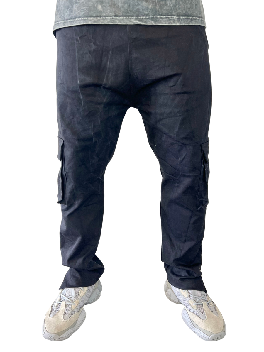 Black Ombre Wide Stretch Jeans with Ankle Zip