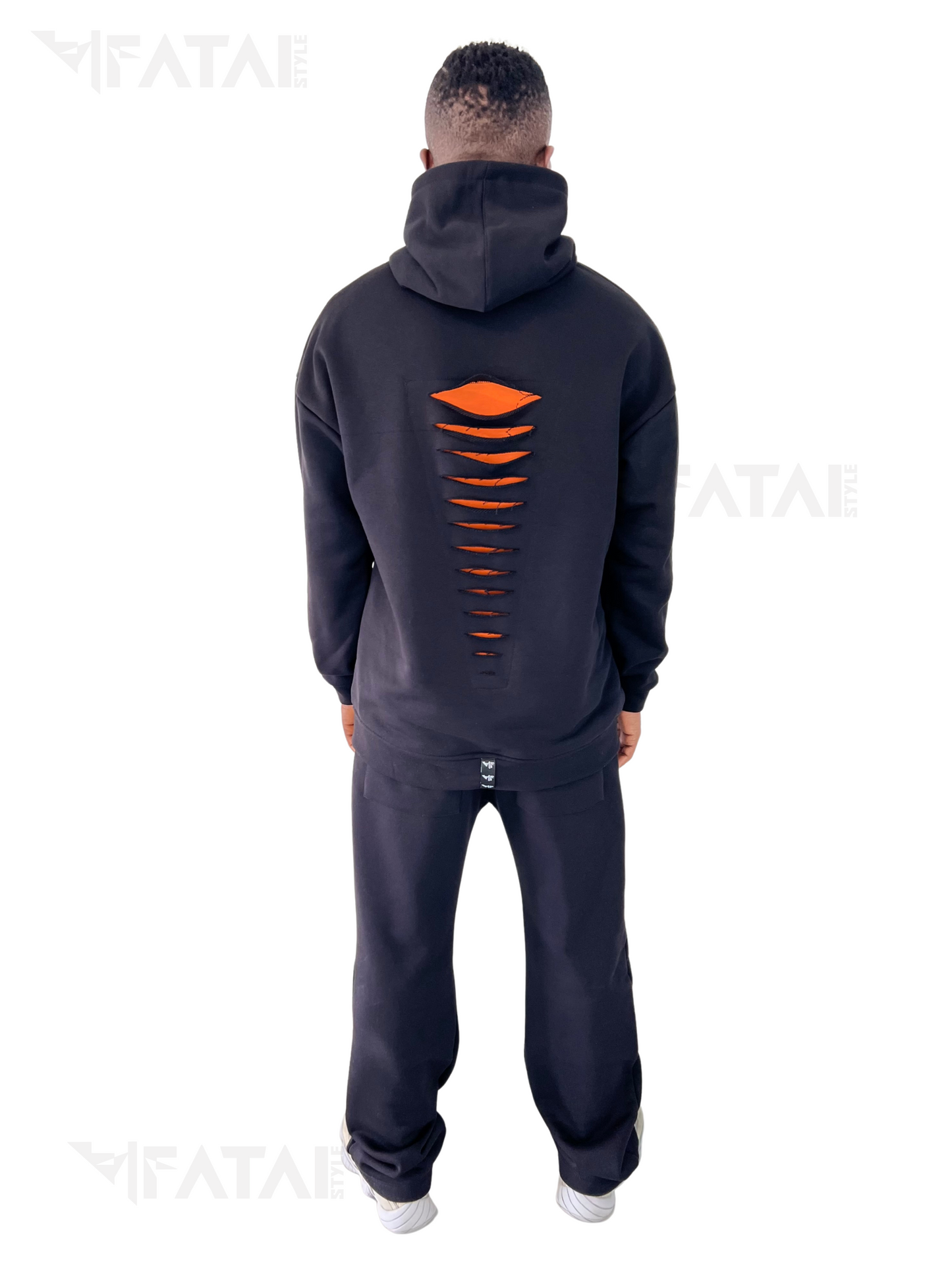 Black Two-Piece Set with Orange Accents