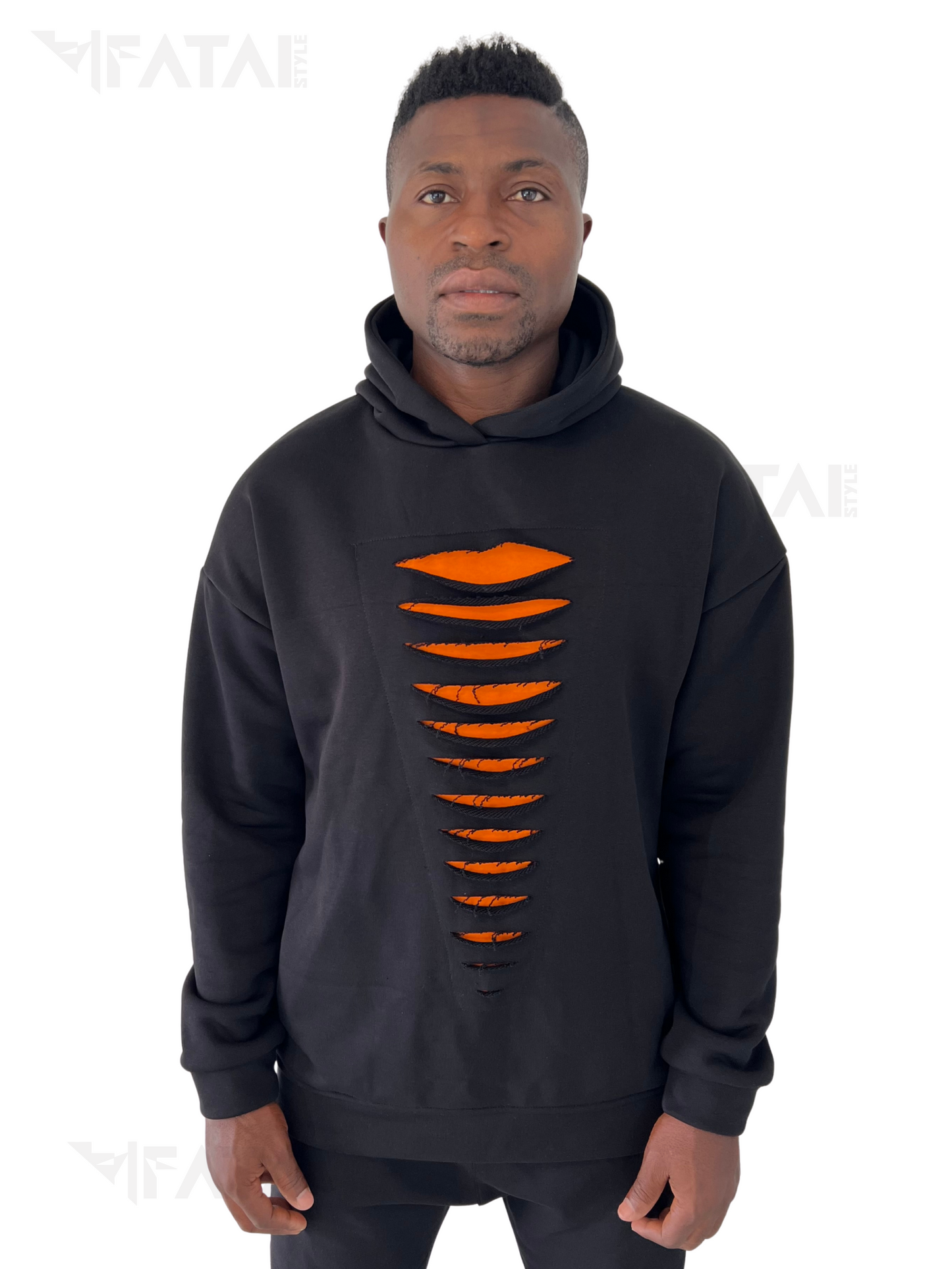 Black Two-Piece Set with Orange Accents
