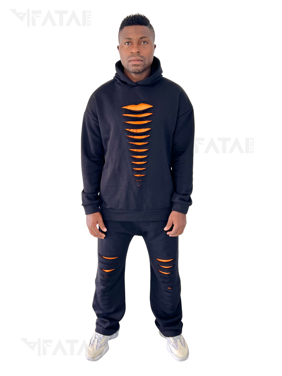 Black Trousers with Orange Detail