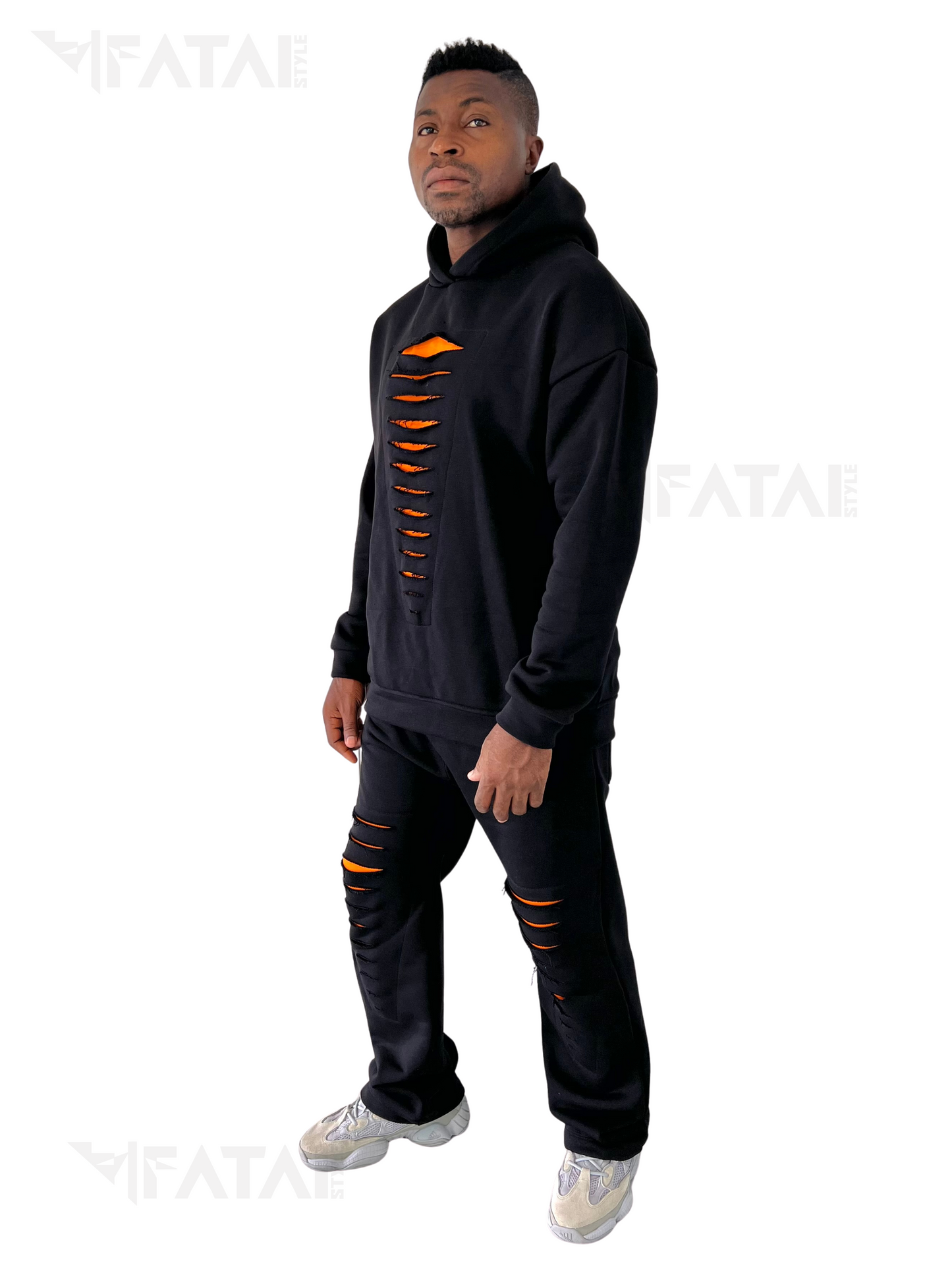 Black Two-Piece Set with Orange Accents