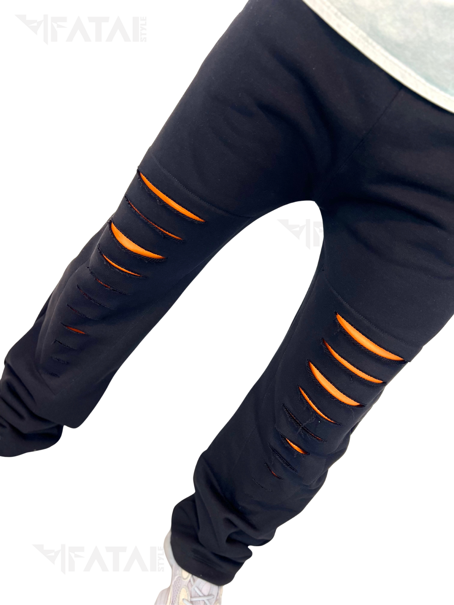 Black Two-Piece Set with Orange Accents