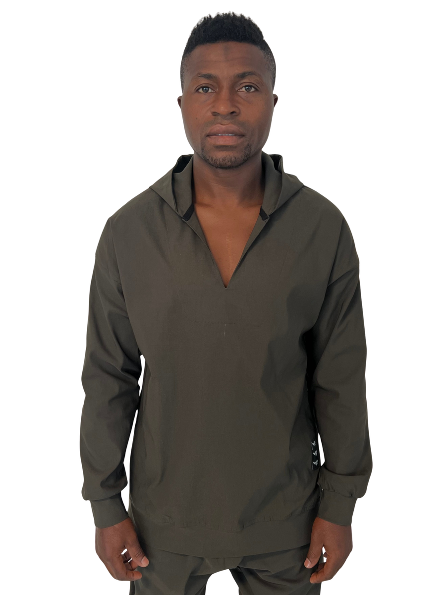 Khaki Hoodie with Scoop Neckline