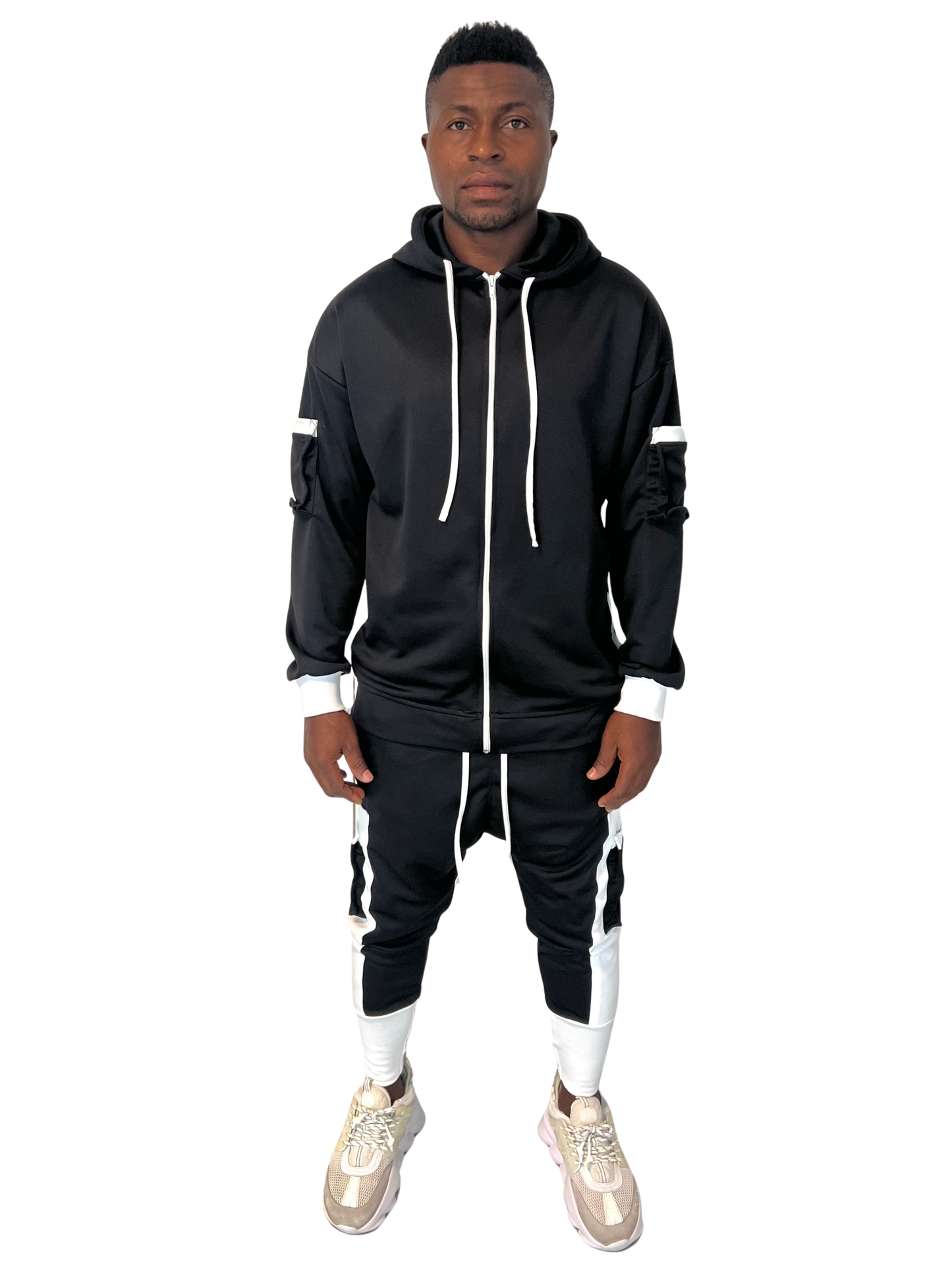Black Two-Piece Set with White Accents