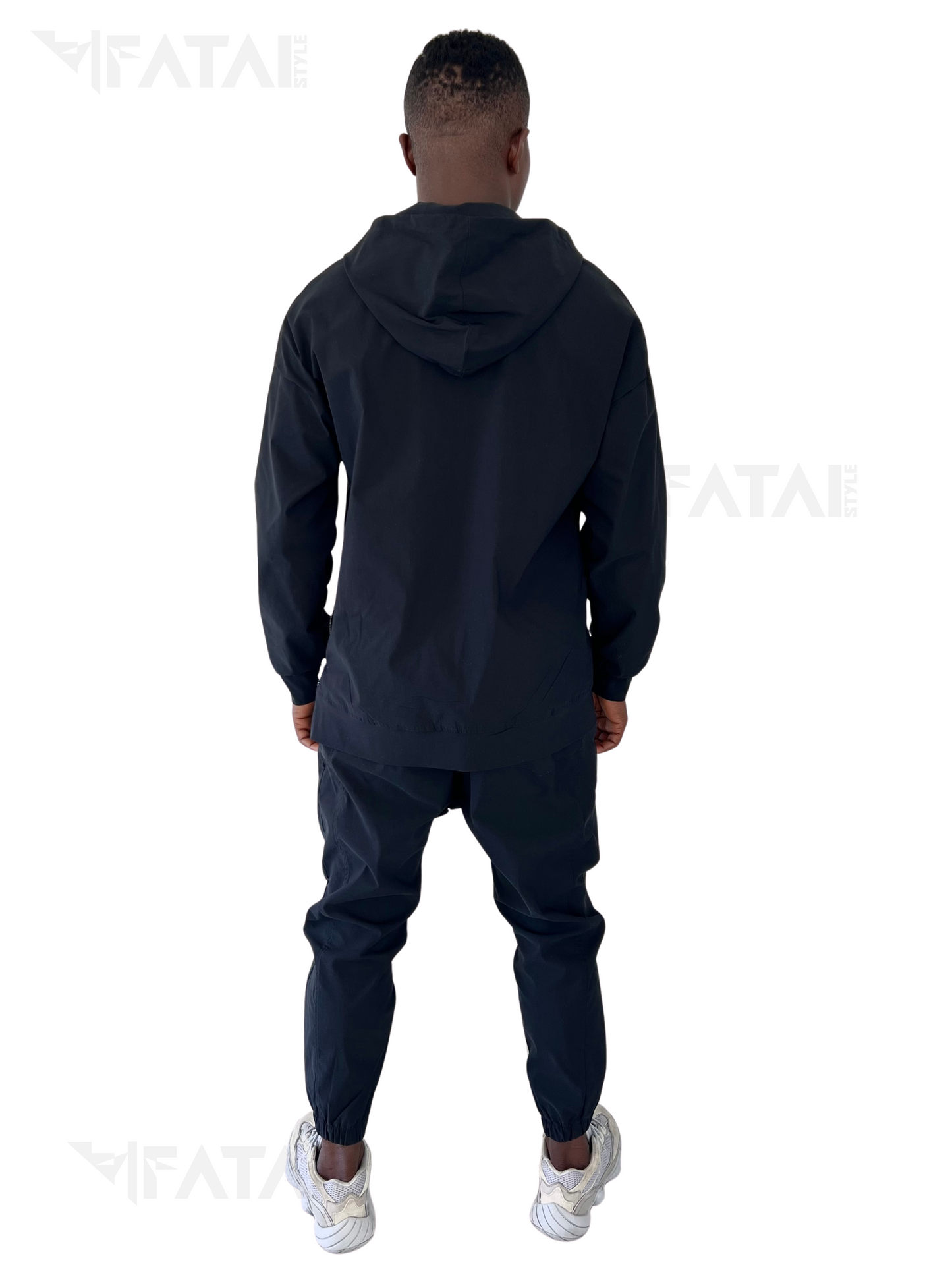 Black Stretch Two-Piece Set with Hood
