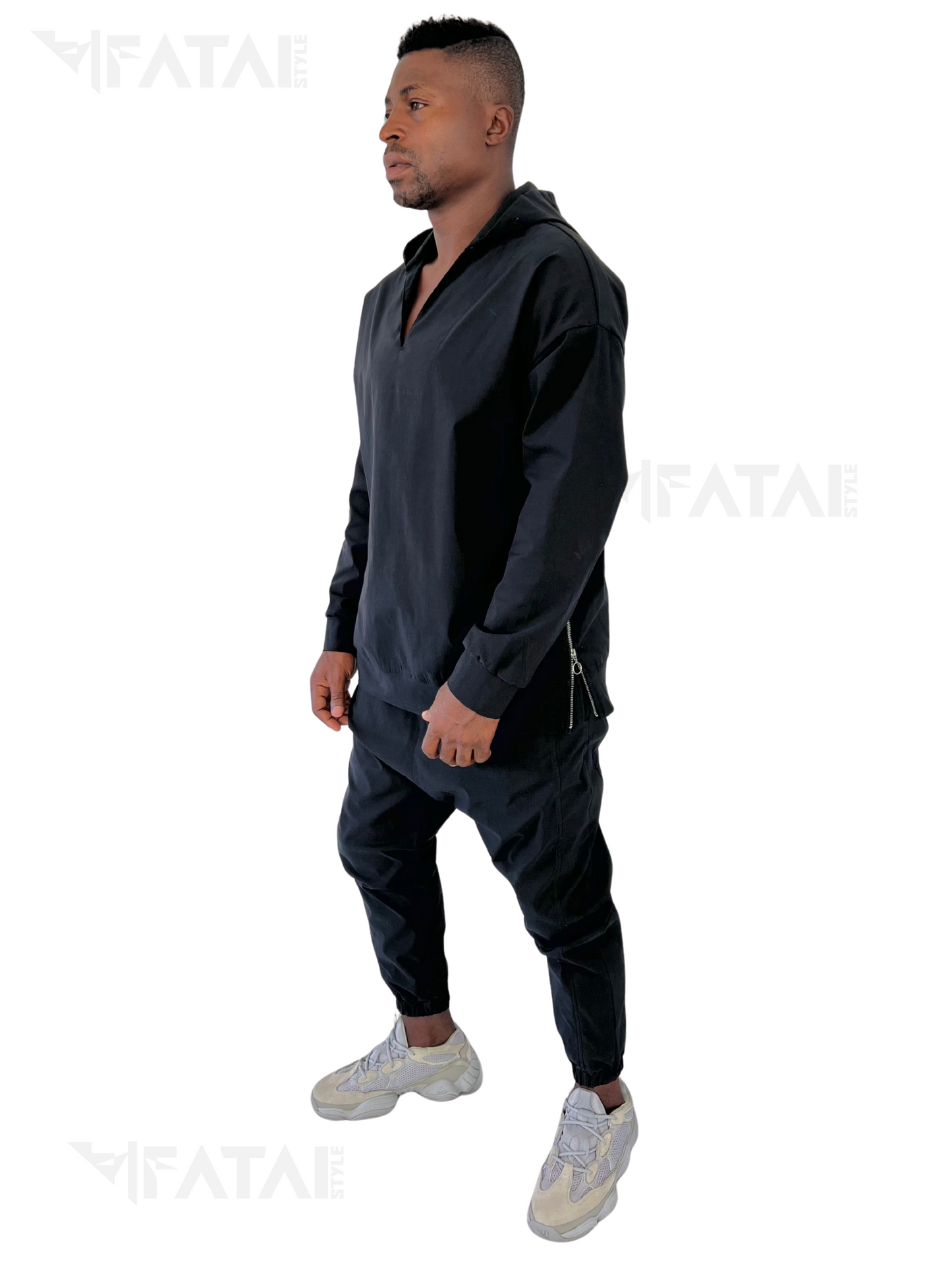 Black Stretch Two-Piece Set with Hood