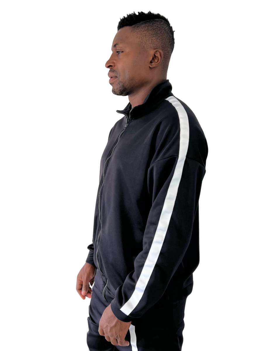 Black Sweatshirt with Applied White Stripe