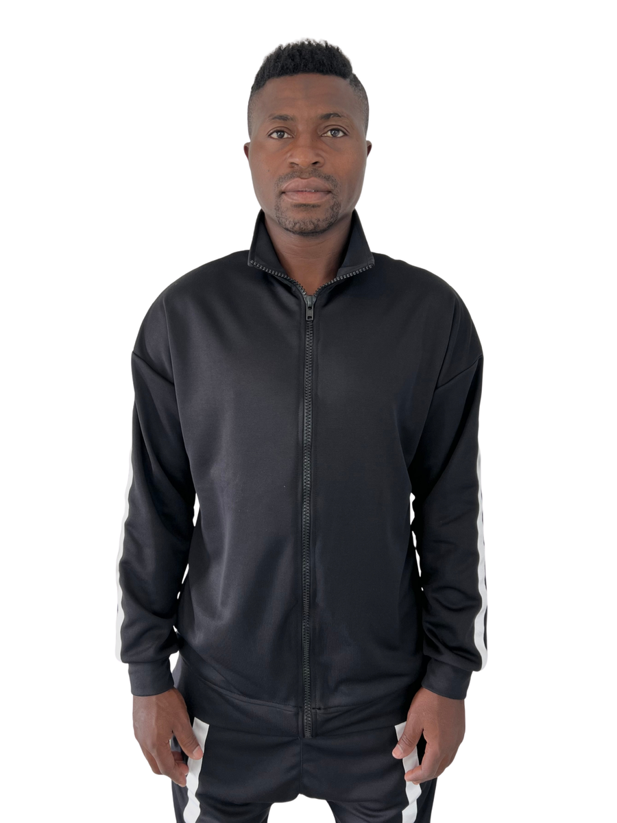 Black Sweatshirt with Applied White Stripe
