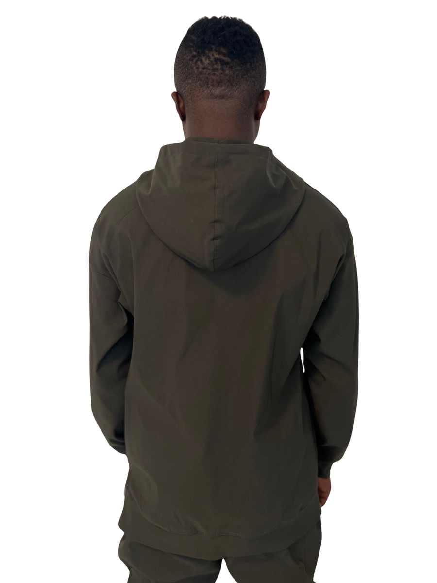 Khaki Hoodie with Scoop Neckline