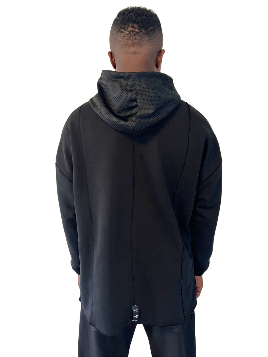 Black Mesh-Panel Sweatshirt with Statement Details