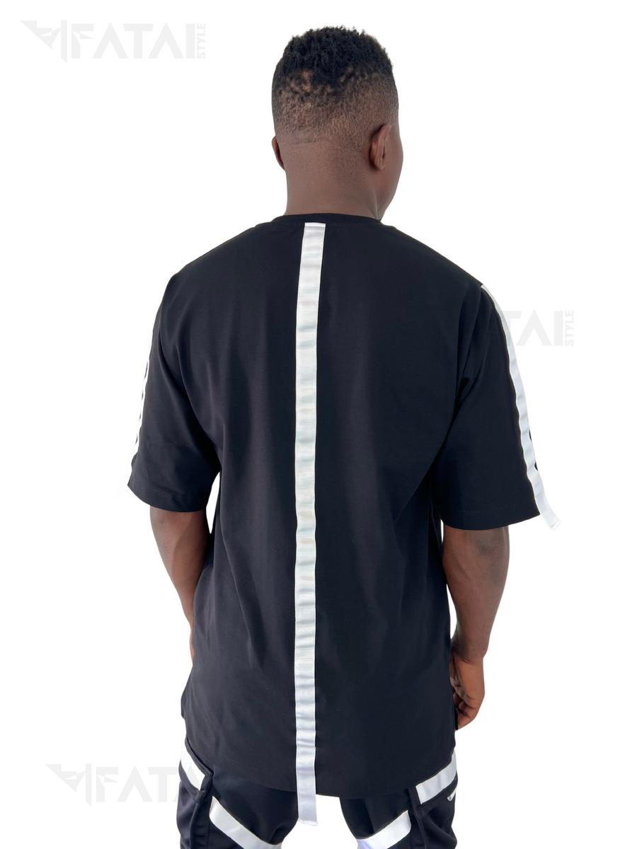 Black T-Shirt with Applied White Bands