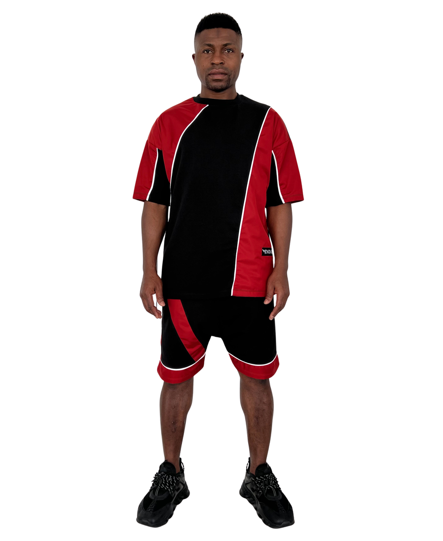 Black T-Shirt with Red Panels &amp; White Piping