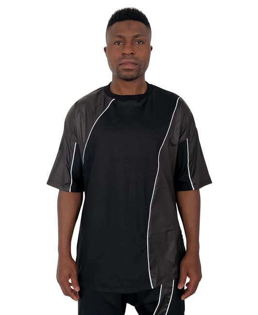 Black T-Shirt with Black Panels &amp; White Piping