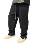 Black Trousers with Cream Drawstring and Vertical Seam