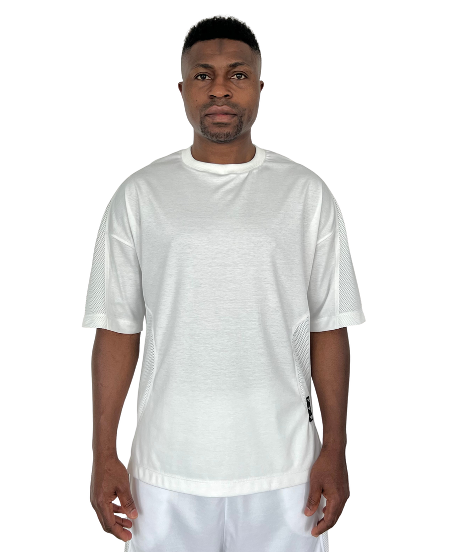 White T-Shirt with Mesh Detail