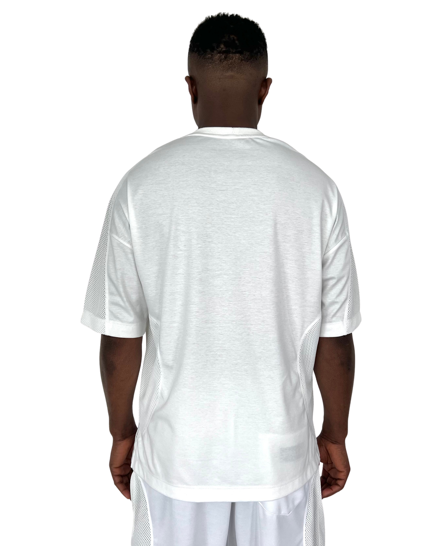 White T-Shirt with Mesh Detail