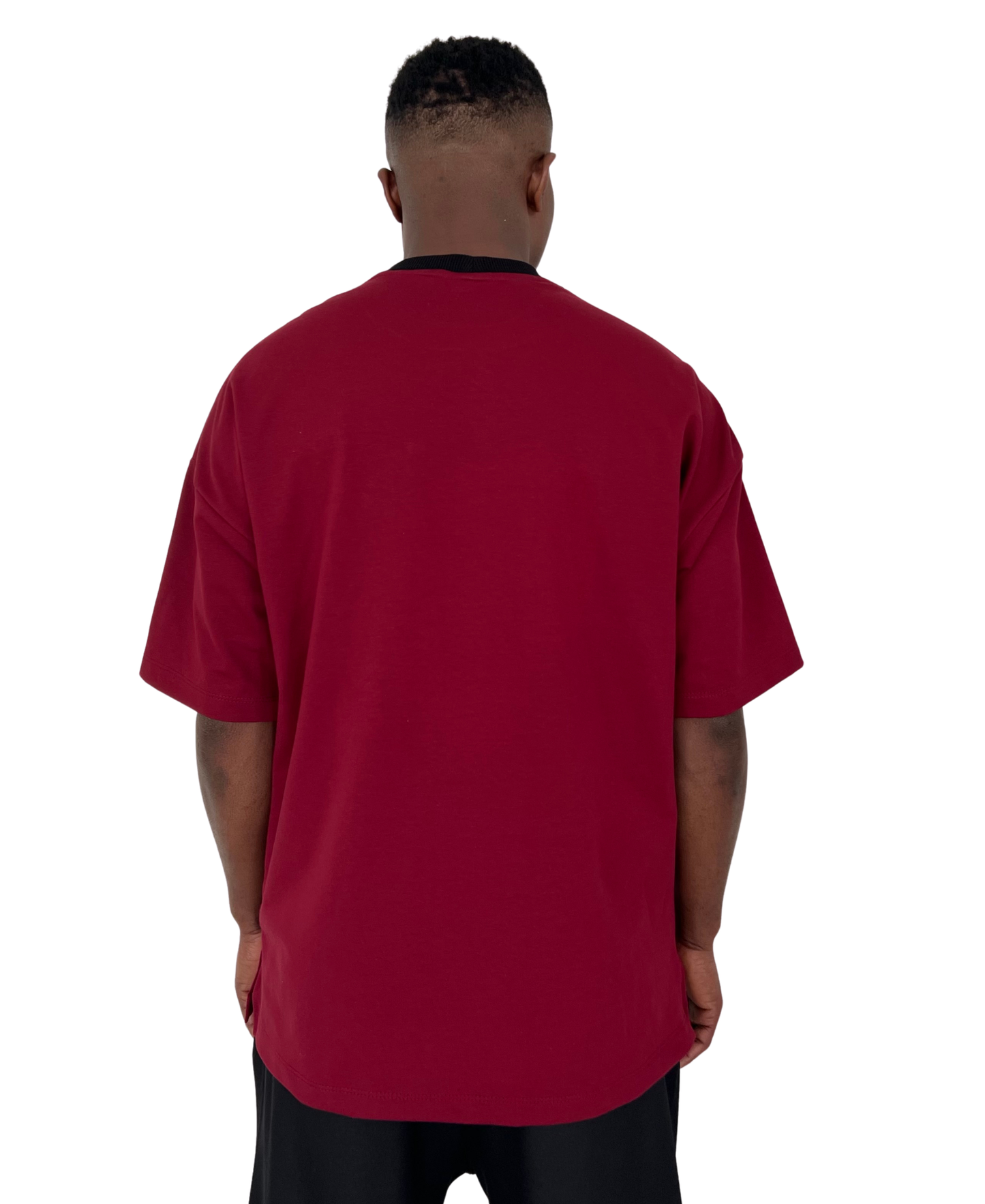 Tricou burgundy cu design din fas negru pe fata