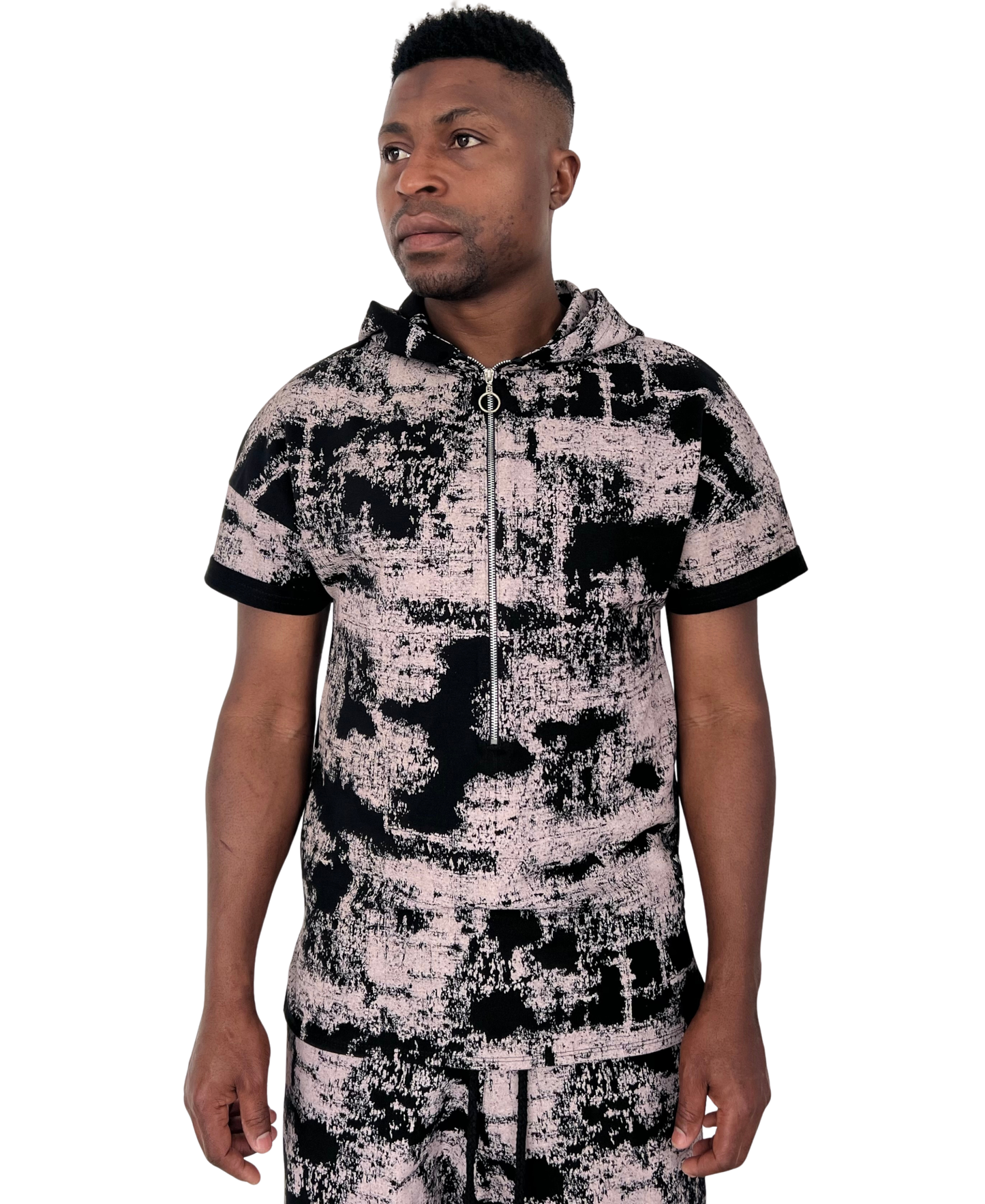 Tricou negru/roz-faded cu fermoar