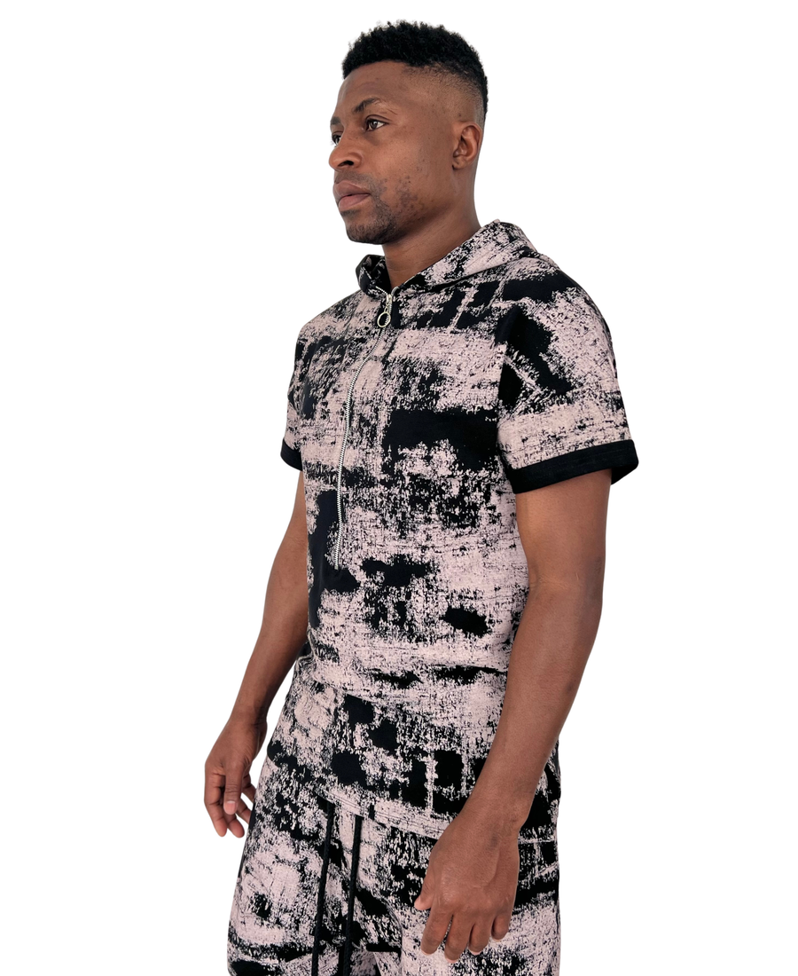 Black and Faded Pink T-Shirt with Zip