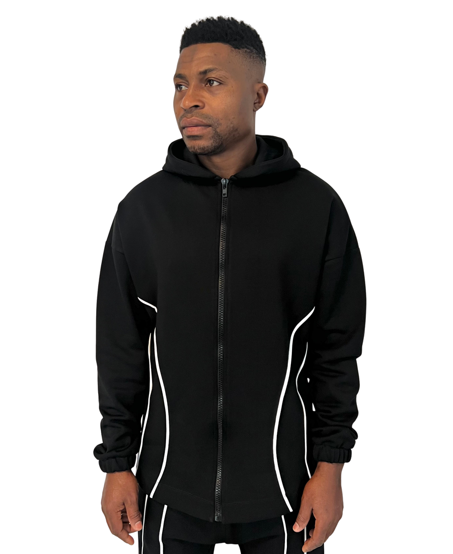 Black Cotton Sweatshirt with White Details