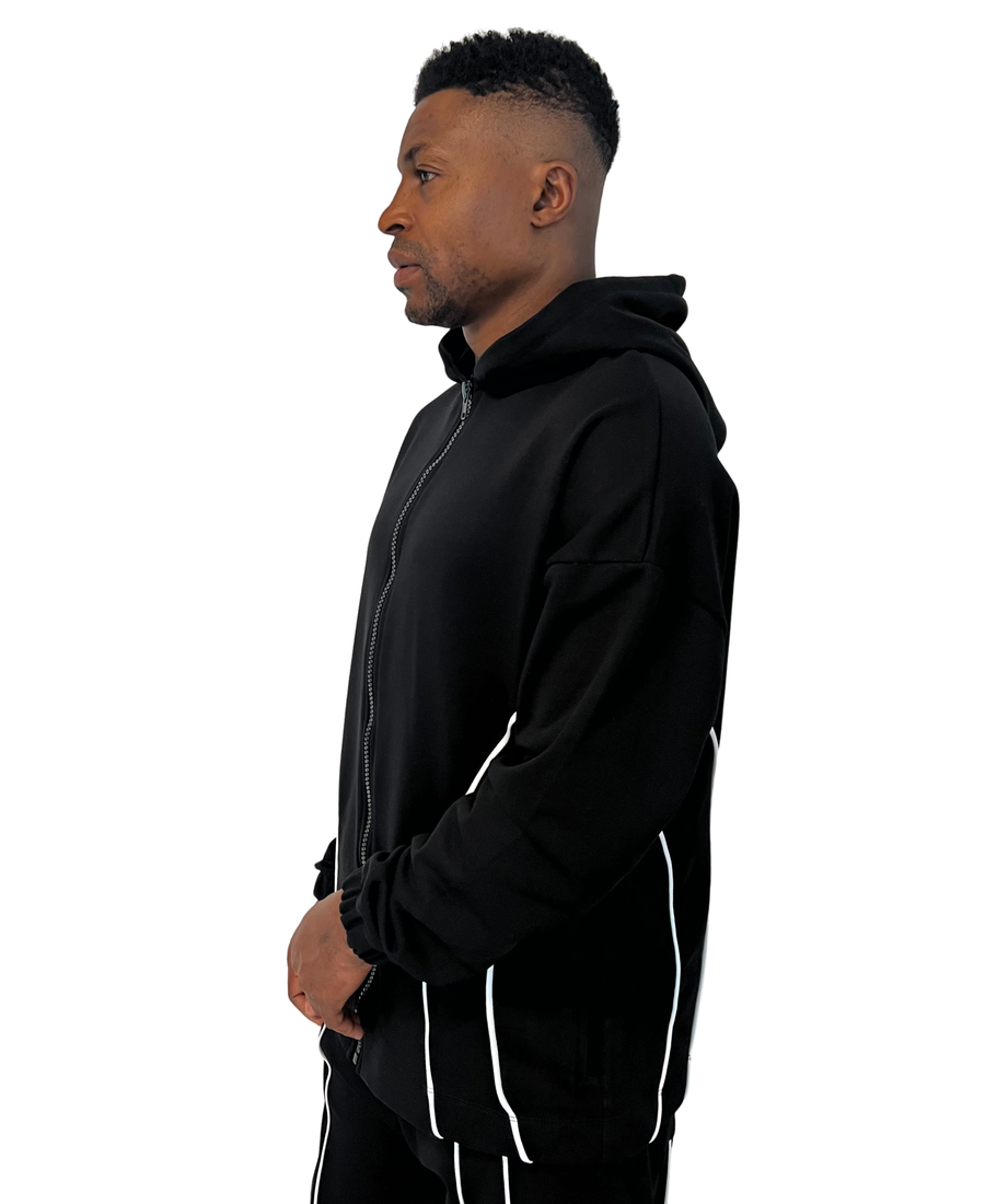Black Cotton Sweatshirt with White Details