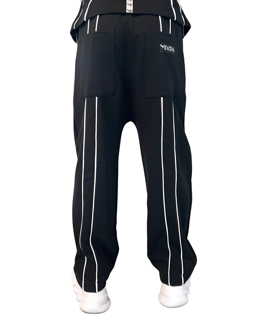 Black Pure Cotton Trousers with White Detail