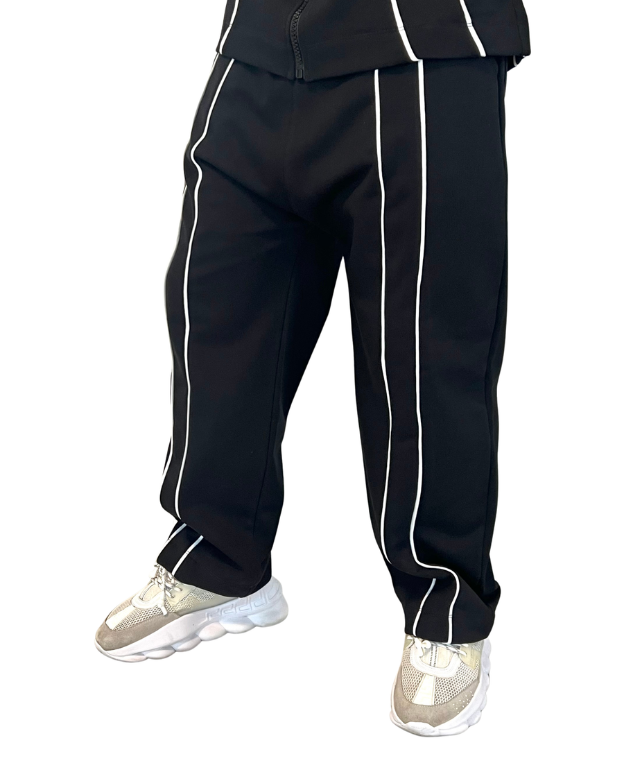 Black Pure Cotton Trousers with White Detail
