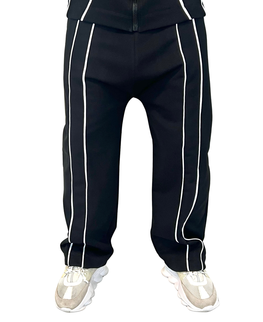 Black Pure Cotton Trousers with White Detail