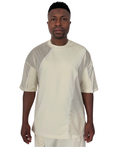 Cream T-Shirt with Panel Detail and White Piping