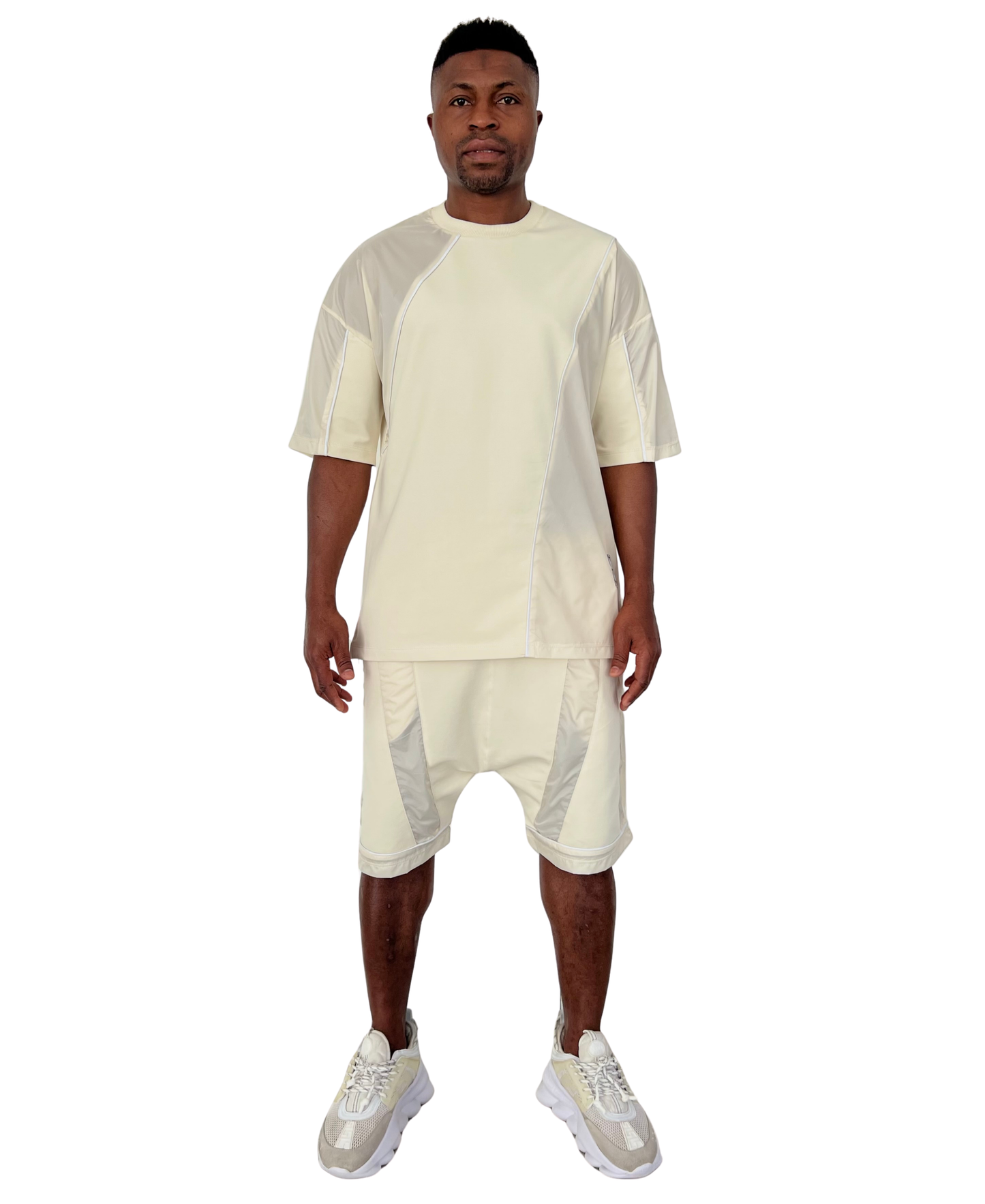 Tricou off-white (crem) cu detalii din fas si vipusca alba