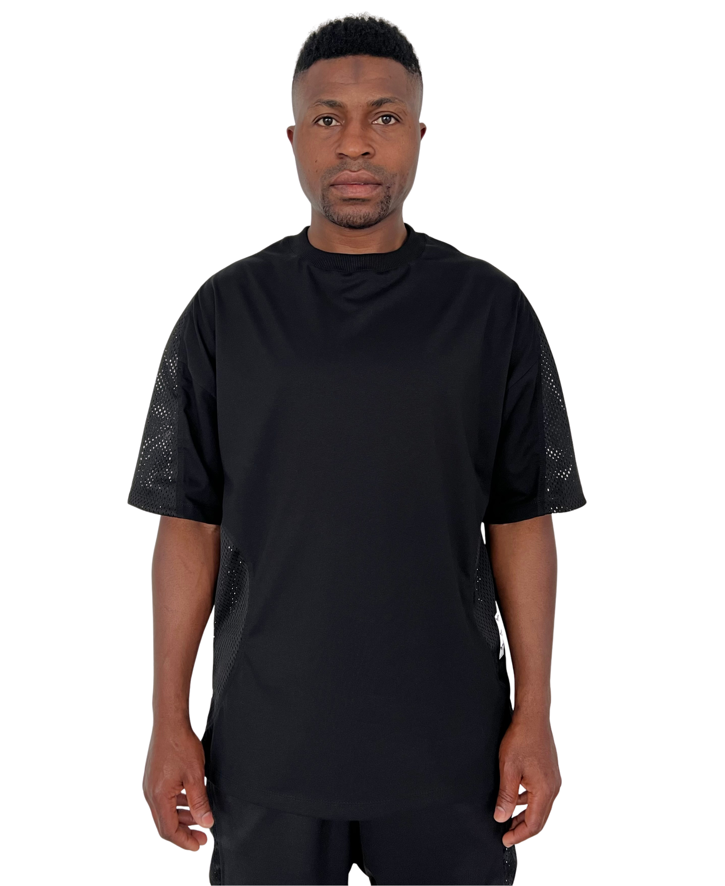 Tricou negru cu detalii din plasa