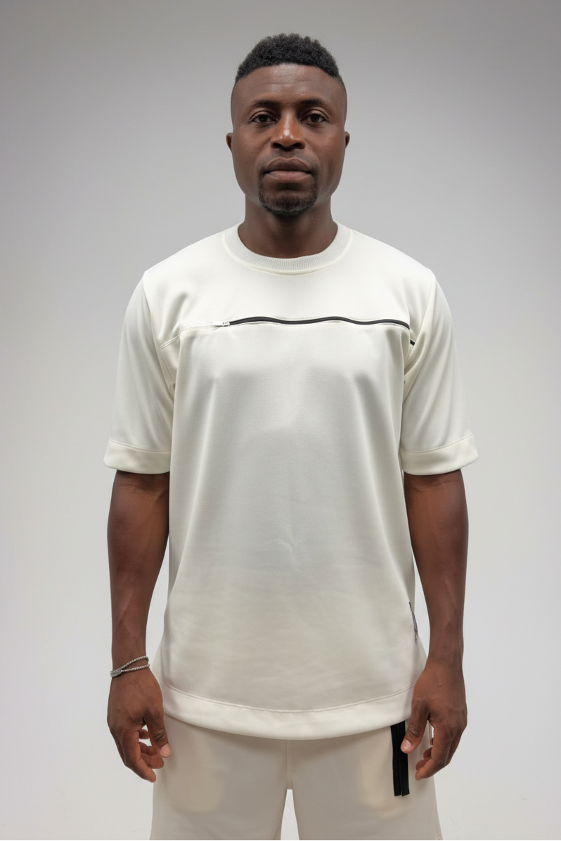 Off-White T-Shirt with Chest Zip