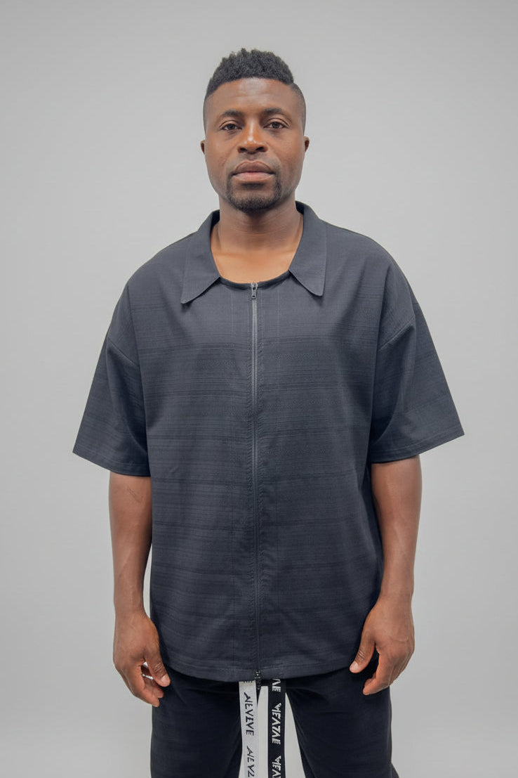 Black T-Shirt with Zip Detail