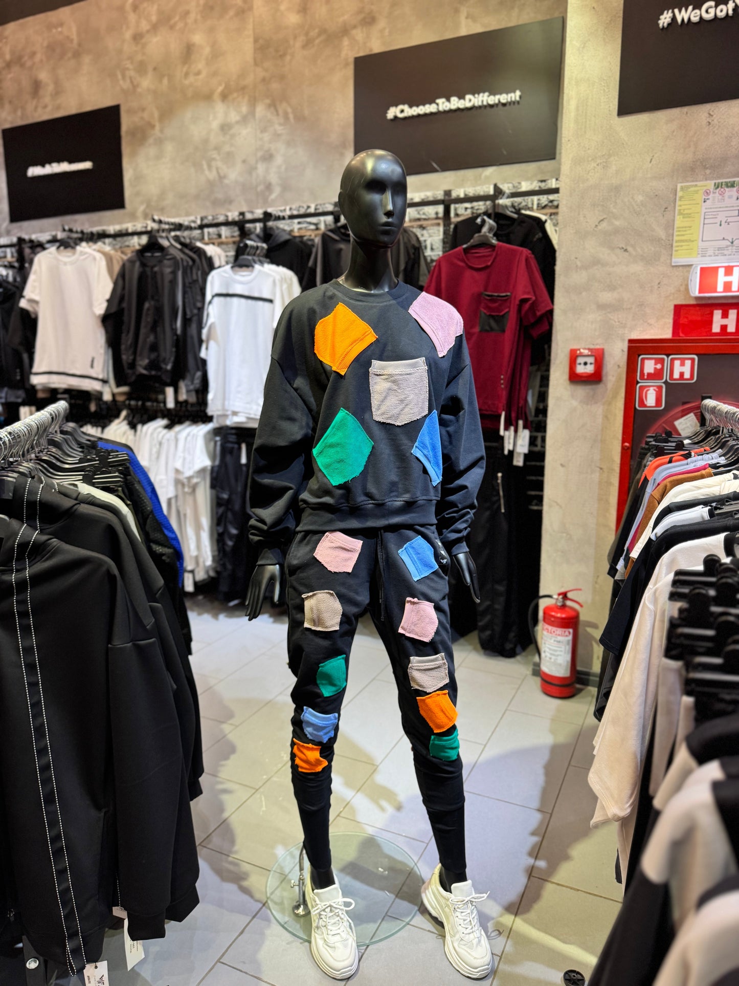 Tracksuit with multiple colored pockets (the model can be created for men and kids also)